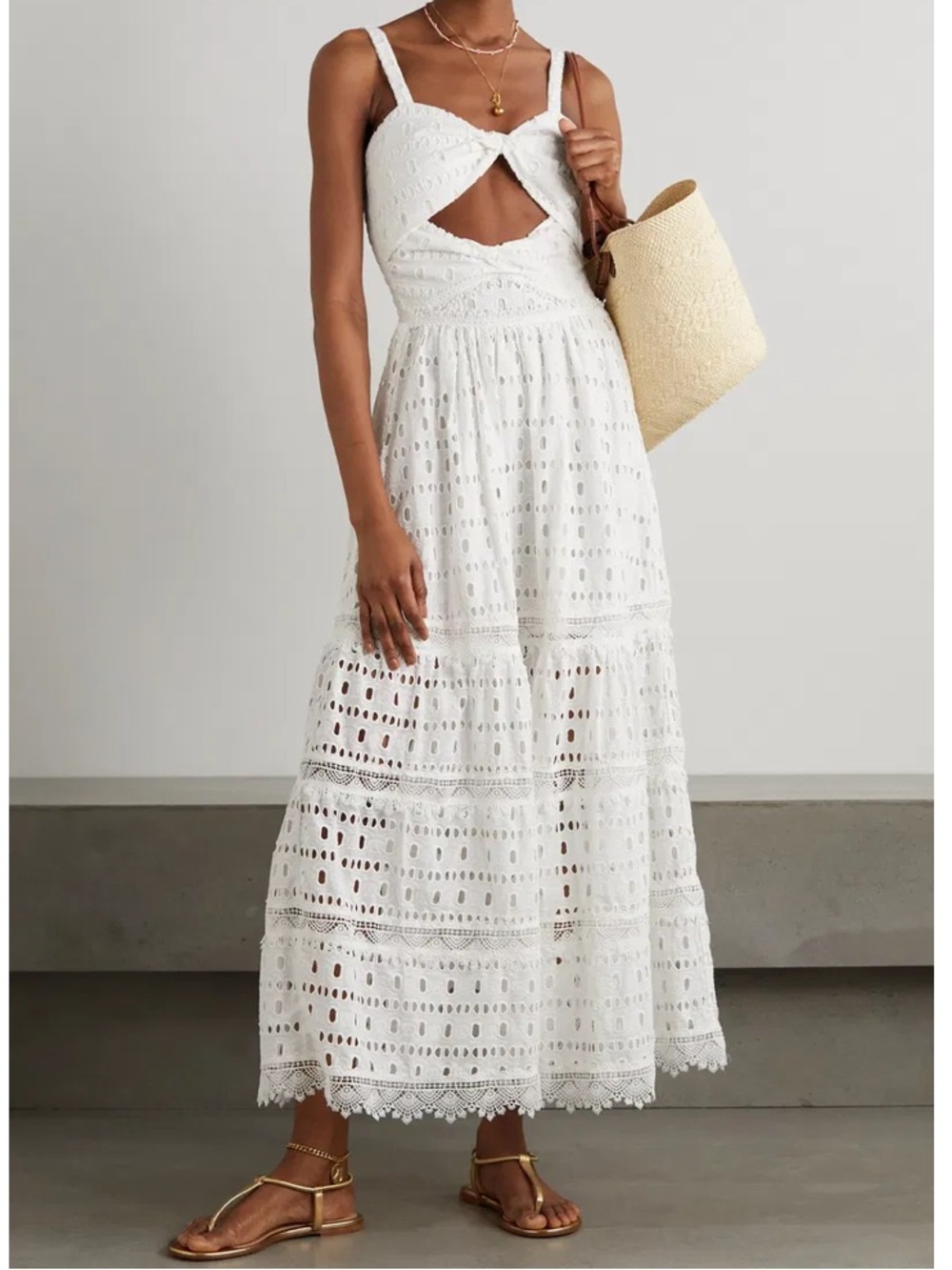Waimari White Eyelet Lace Cutout Maxi Dress